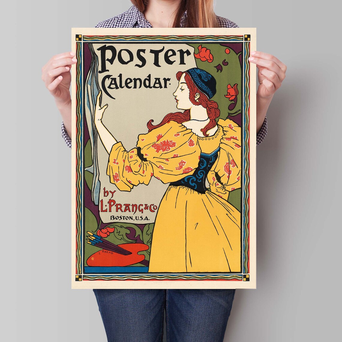 L Prang Calendar Woman Vintage Art Nouveau Advertising Poster - Image 3