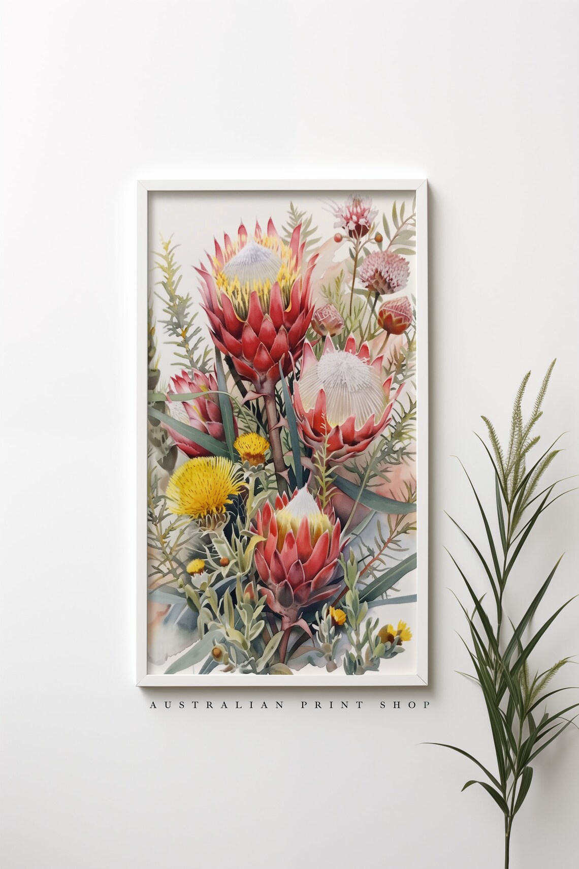 Australian Native Floral Art Print, Waratah Banksia Wattle - Image 4