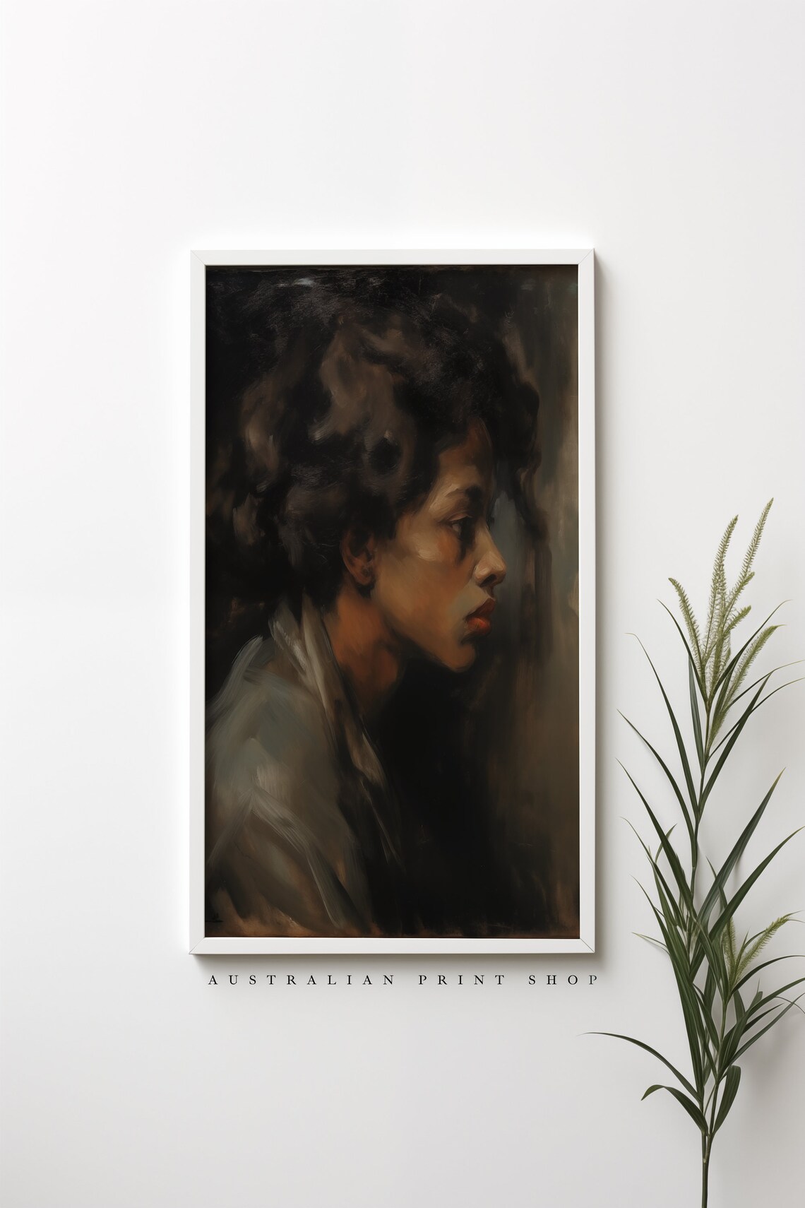 Moody Oil Portrait Of A Woman In Profile Emerging From Shadow Poster - Image 5