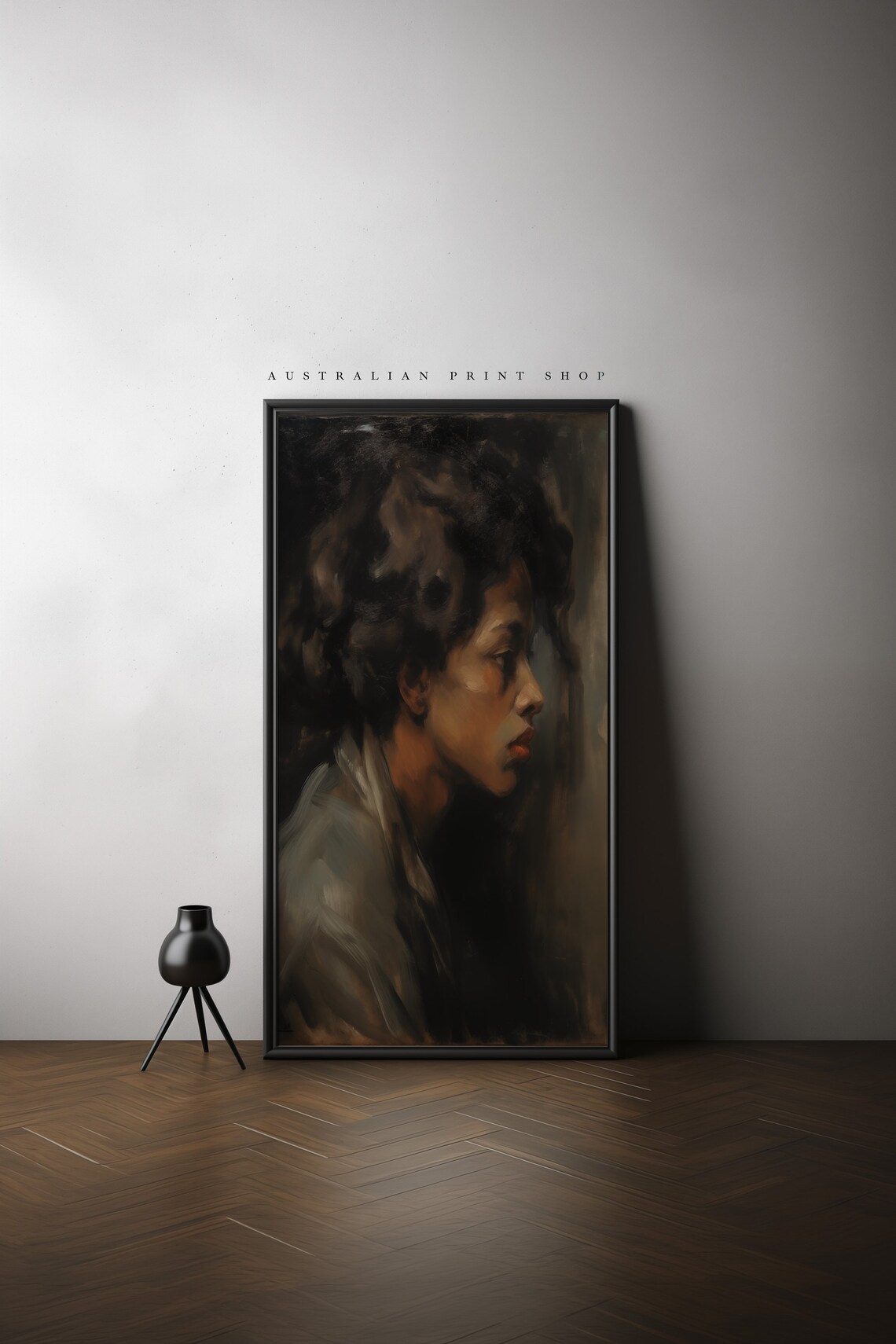 Moody Oil Portrait Of A Woman In Profile Emerging From Shadow Poster - Image 4