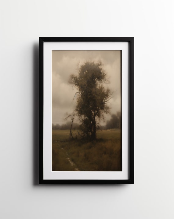 Moody Australian Landscape Painting Vintage Moody Tree Art