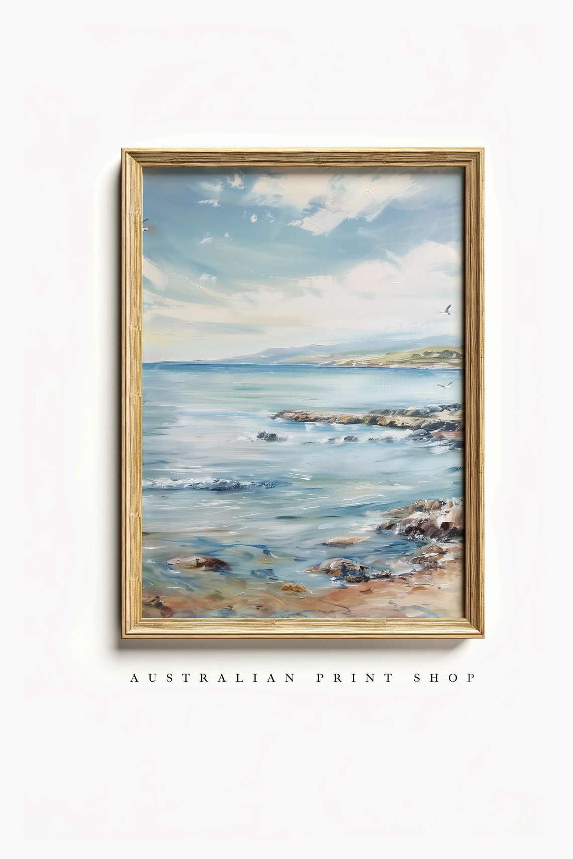 Vintage Seascape Painting Nautical Wall Print Coastal Ocean Decor Beach Print Bathroom Art