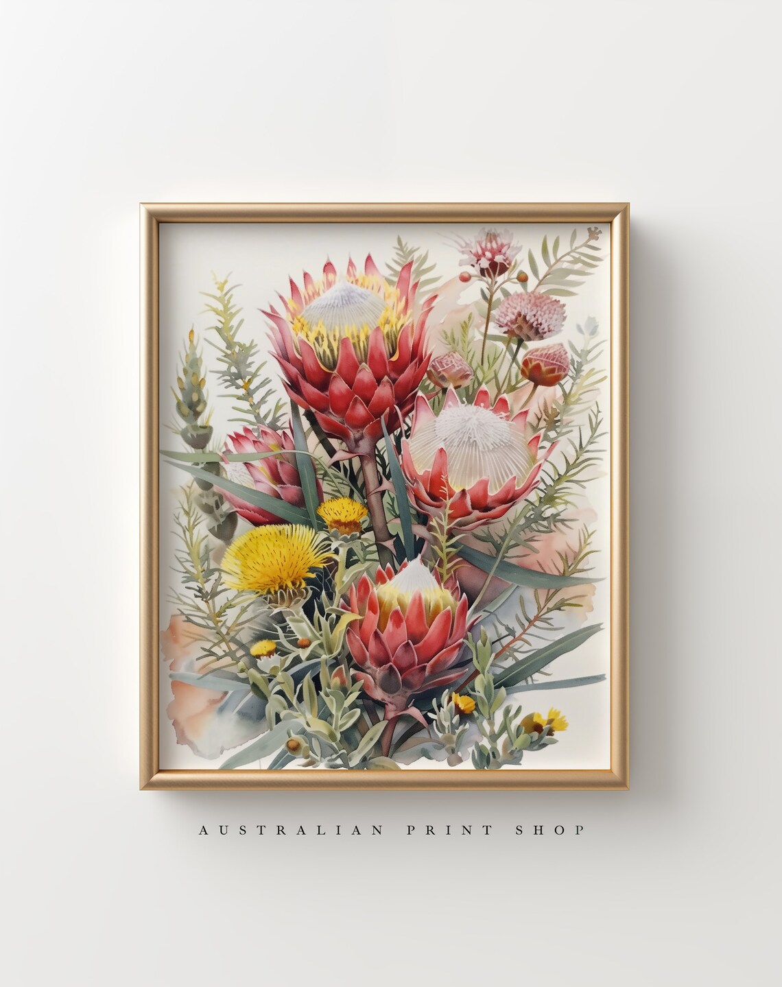 Australian Native Floral Art Print, Waratah Banksia Wattle - Image 6