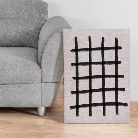 Black Grid Abstract Canvas Wall Art With Frame Options Minimalist Line Painting Print For Modern Home Or Office Bold Neutral Decor