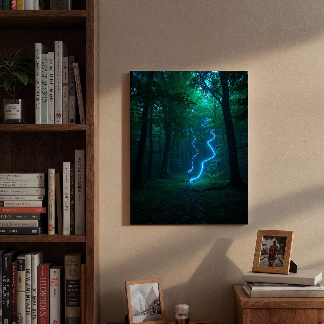 Enchanted Forest Night Glowing Blue Light Magical Woods Poster - Image 3
