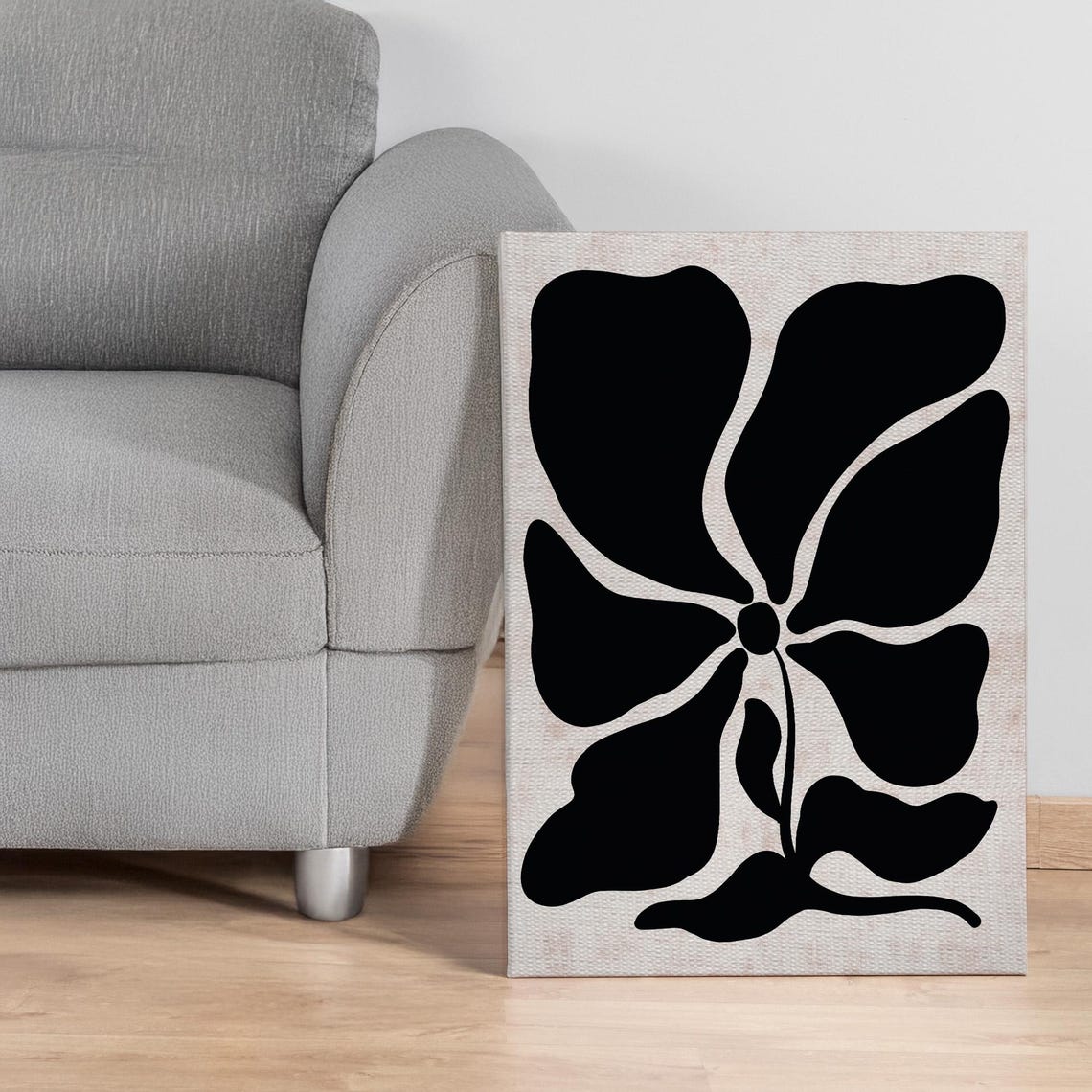 Bold Black Floral Oversized Minimal Botanical Cream Canvas Print