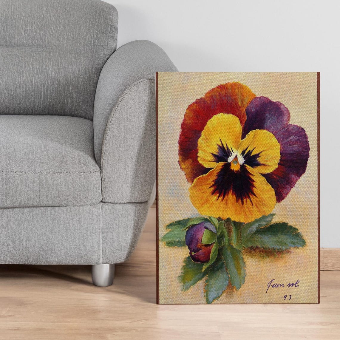 Single Pansy Blossom Vintage Botanical Flower Oil Painting Poster