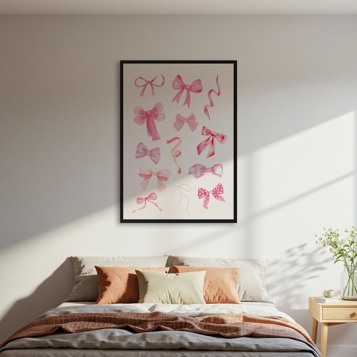 Pink Watercolor Ribbon Bows Collage Girls Nursery Wall Poster