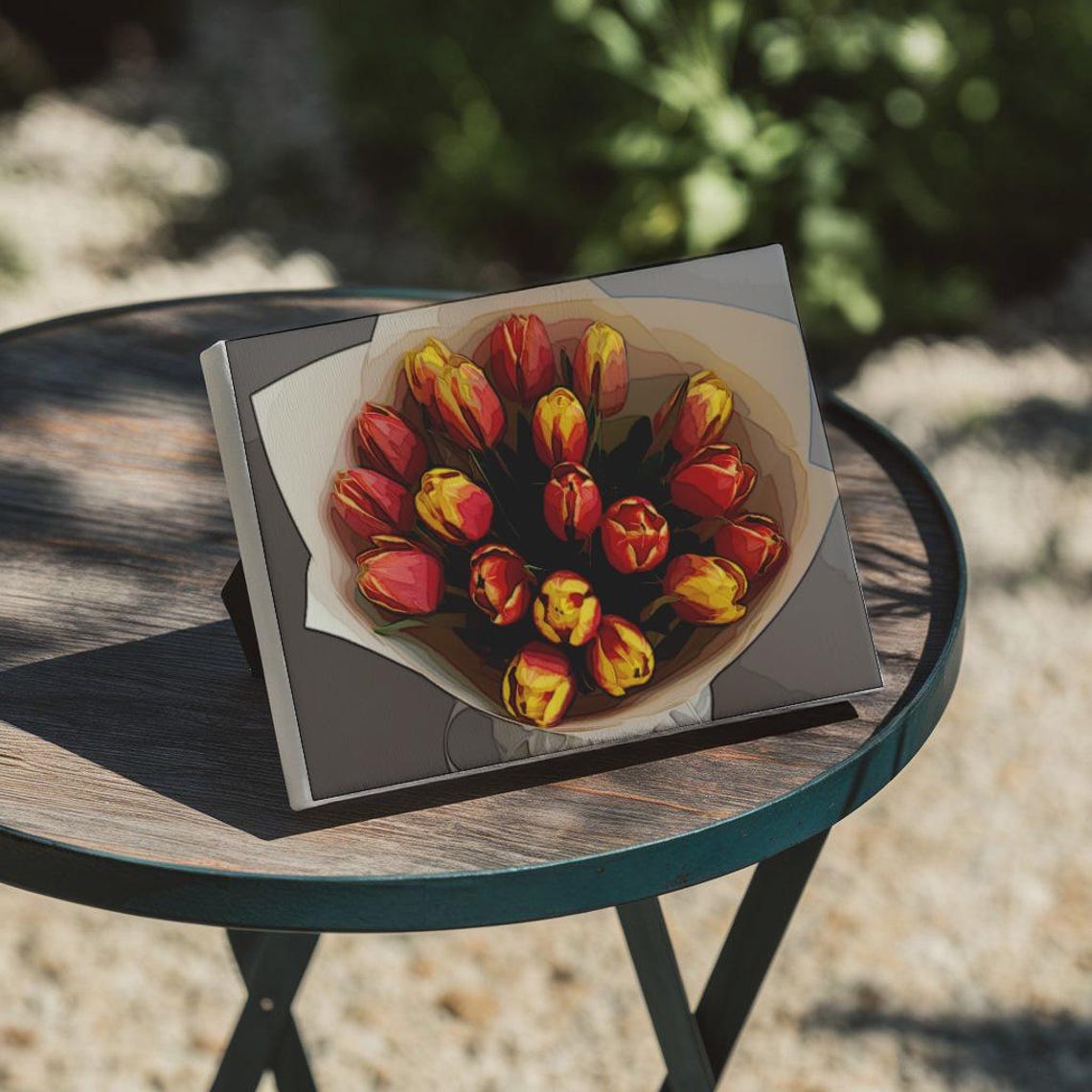 Red Yellow Tulip Bouquet Wrapped in Paper Spring Flower Poster - Image 2