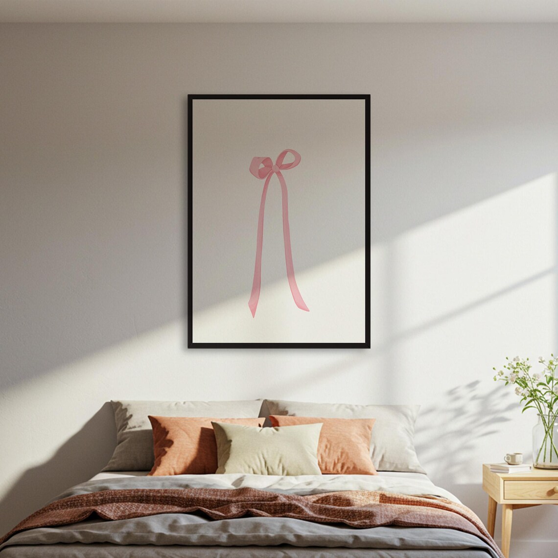 Pink Ribbon Bow Minimalist Watercolor Soft Feminine Room Poster