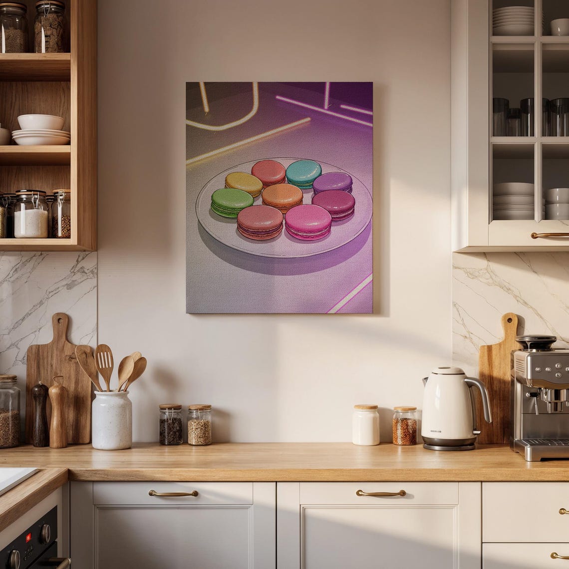 Colorful Macarons Plate Neon Lights Dessert Pop Art Style Poster - Image 4