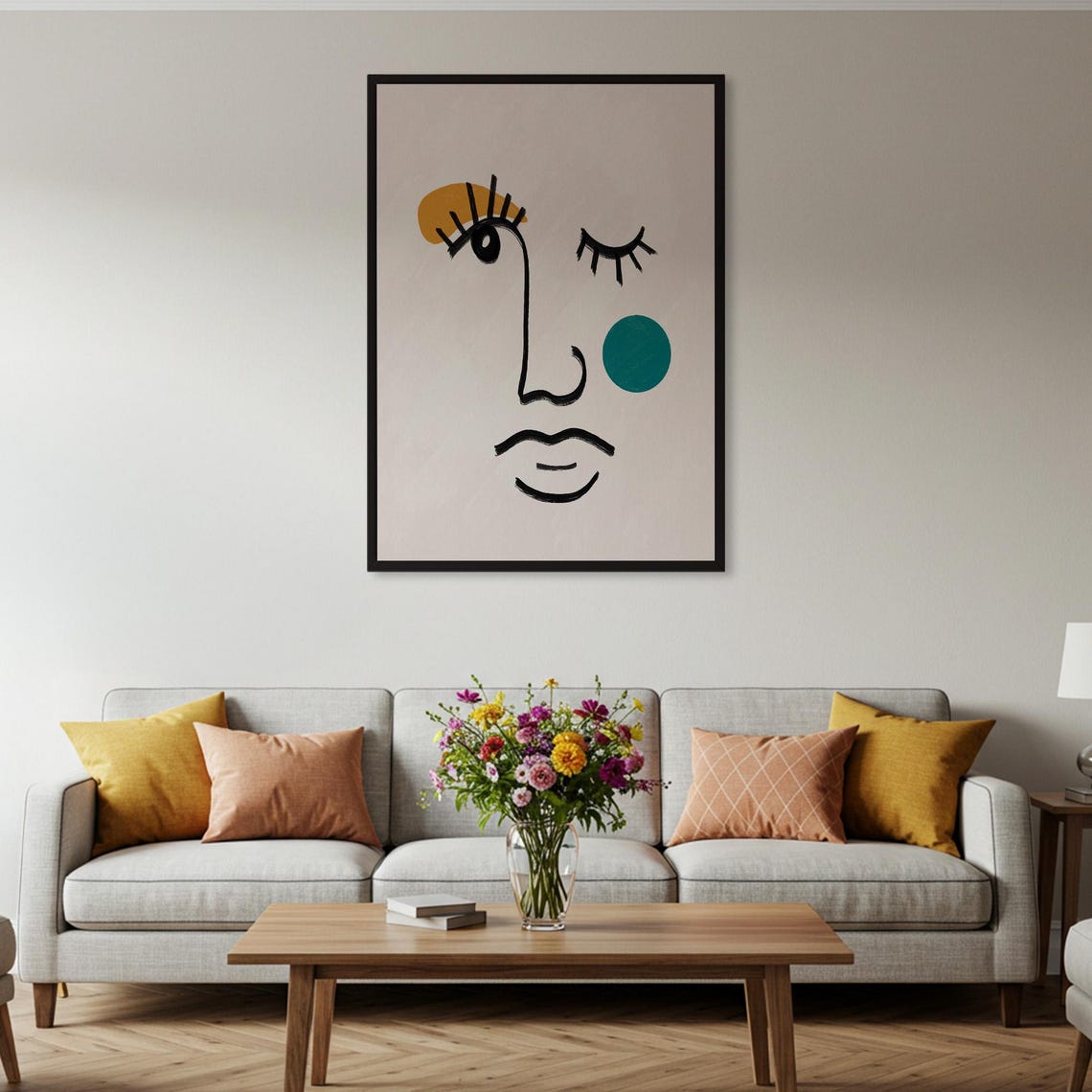 Abstract Line Face Art Minimalist Portrait Colorful Accent Poster - Image 2