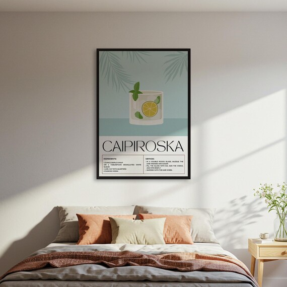 Caipiroska Cocktail Recipe Tropical Bar Cart Kitchen Decor Poster