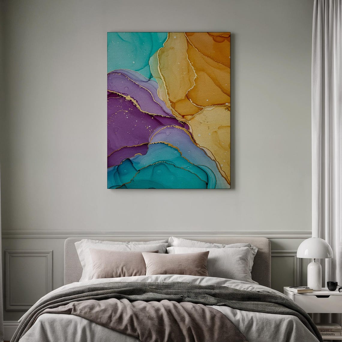 Purple Teal and Gold Alcohol Ink Modern Abstract Fluid Poster