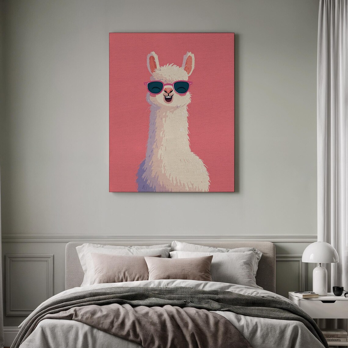 Smiling Llama Wearing Pink Sunglasses Pop Art Funny Animal Portrait Poster
