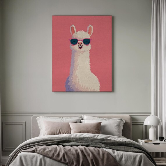 Smiling Llama Wearing Pink Sunglasses Pop Art Funny Animal Portrait Poster