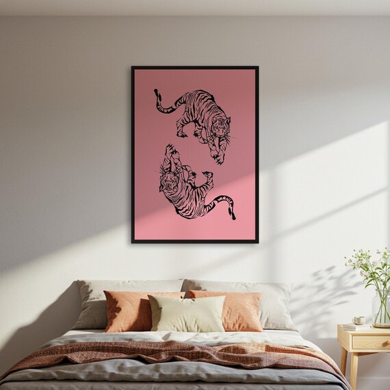 Pink Tiger Minimalist Animal Poster, Modern Decor