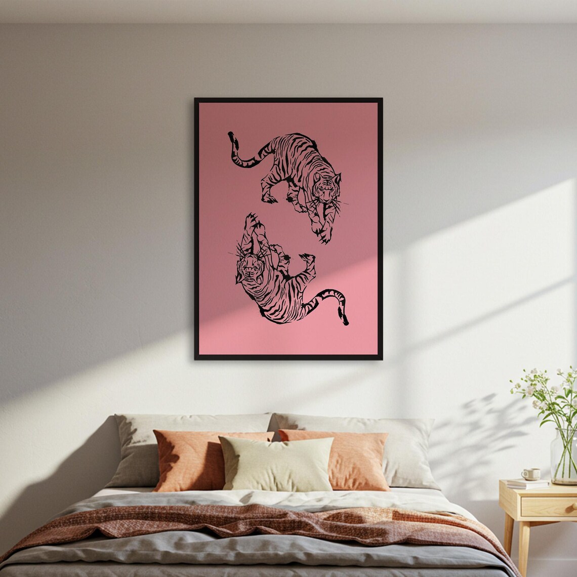 Pink Tiger Minimalist Animal Poster, Modern Decor