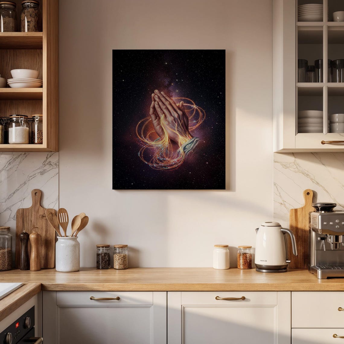 Praying Hands with Golden Light Cosmic Night Sky Spiritual Poster - Image 4