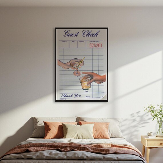 Guest Check Cocktail Cheers Martini Whiskey Bar Decor Poster