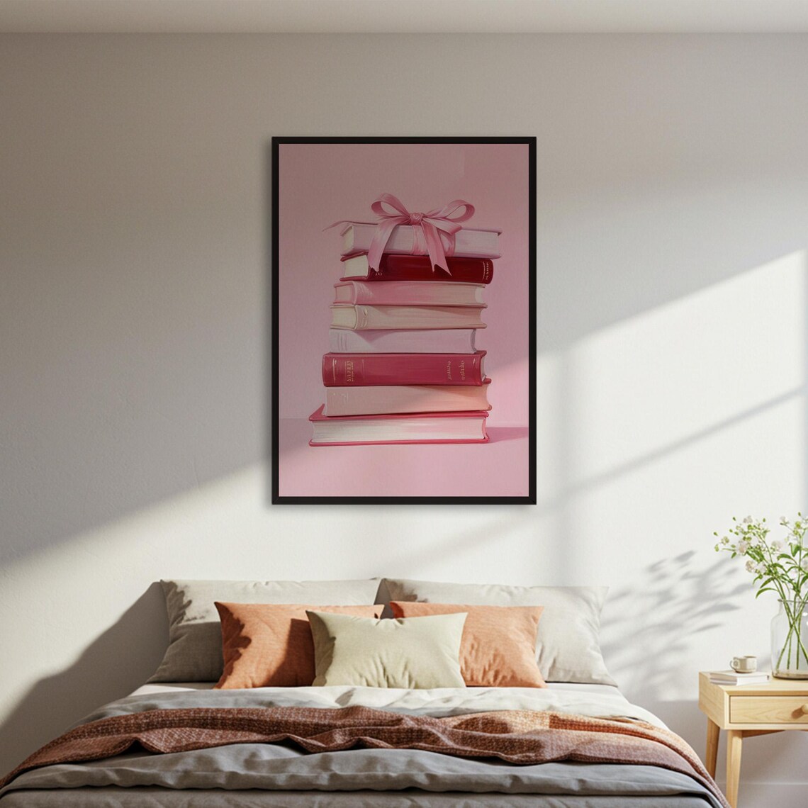 Pink Book Stack, Ribbon Tied Books Poster Print
