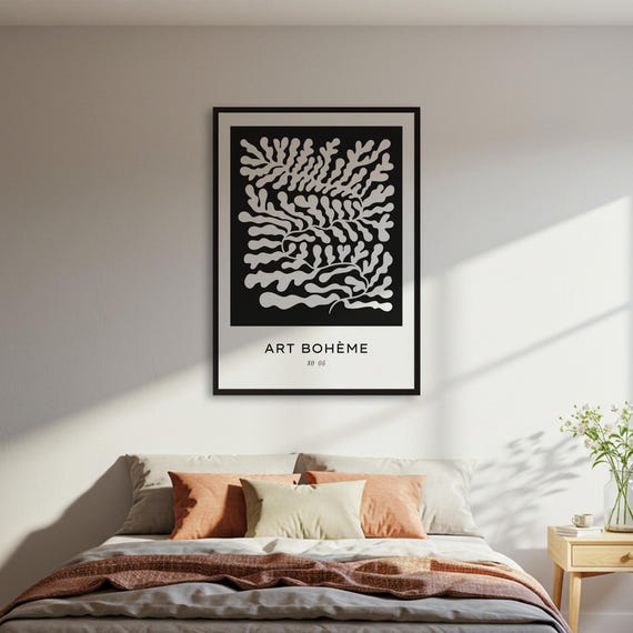 Art Bohme Poster Black White Minimalist Botanical Print Matisse Inspired Wall Abstract Seaweed Decor