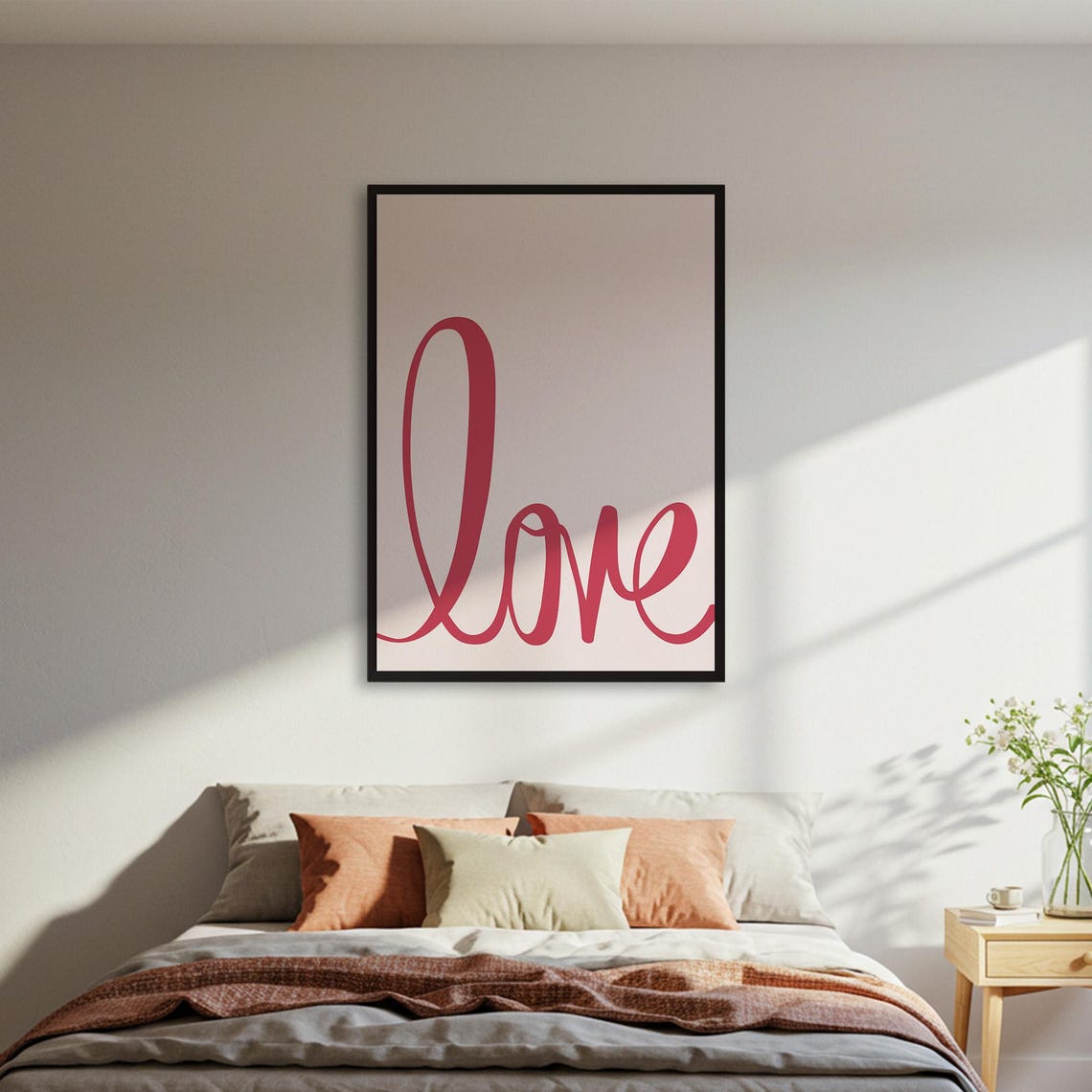 Love Script Minimalist Romantic Red Typography Heart Decor Poster