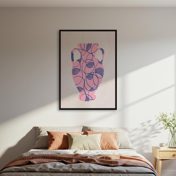 Abstract Vase Poster Print Pink Blue Geometric Wall Art Modern Minimalist Decor Contemporary Amphora Illustration