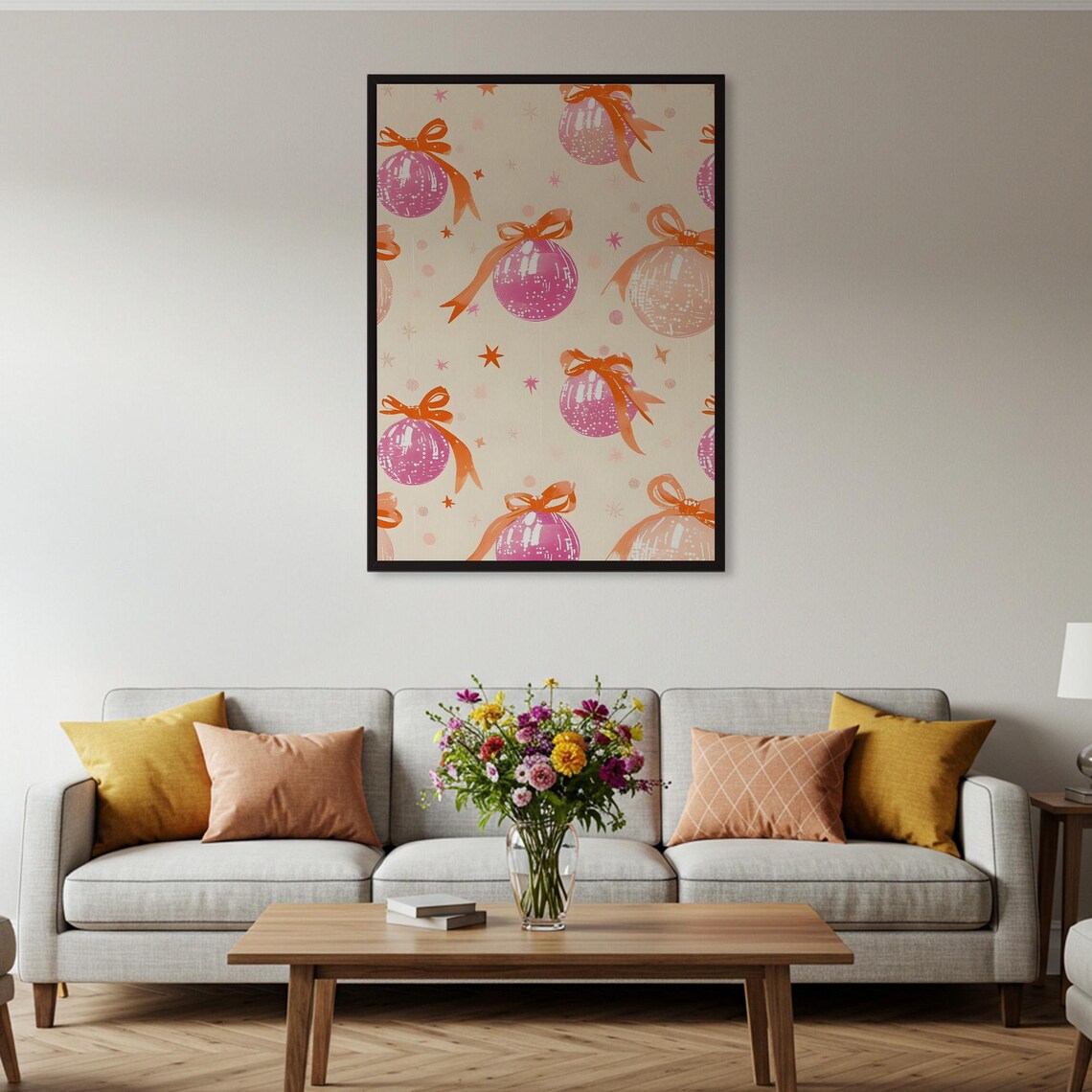 Pink Christmas Ornaments Poster, Festive Decor - Image 4
