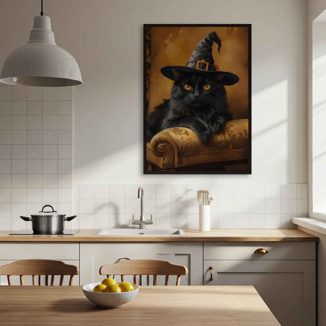 Black Cat Witch Hat, Spooky Halloween Poster Print - Image 3