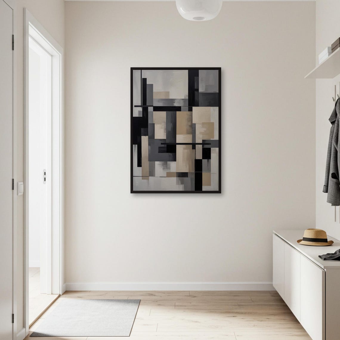 Black Beige Gray Geometric Blocks Modern Minimal Abstract Poster - Image 3