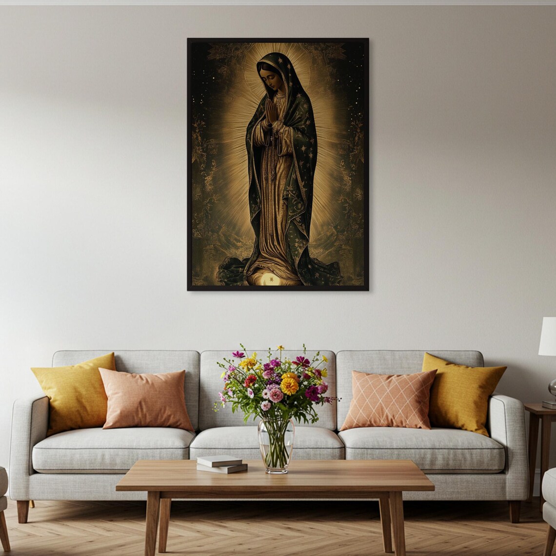 Our Lady of Guadalupe Style Virgin Mary Prayer Golden Radiant Art Poster - Image 4