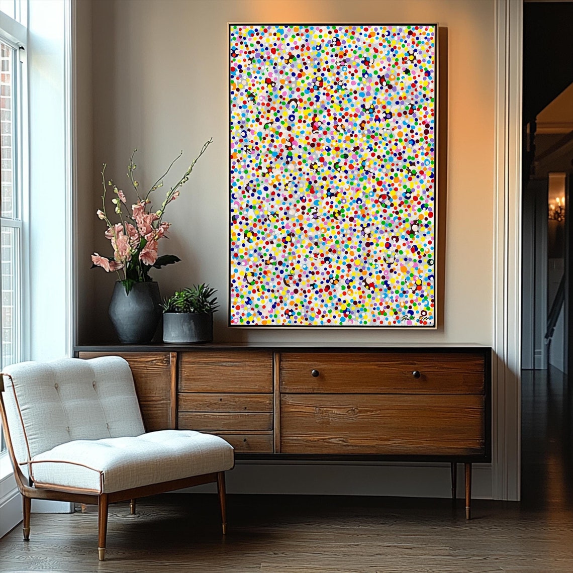 Colorful Polka Dot Confetti Vertical Modern Abstract Artwork Poster