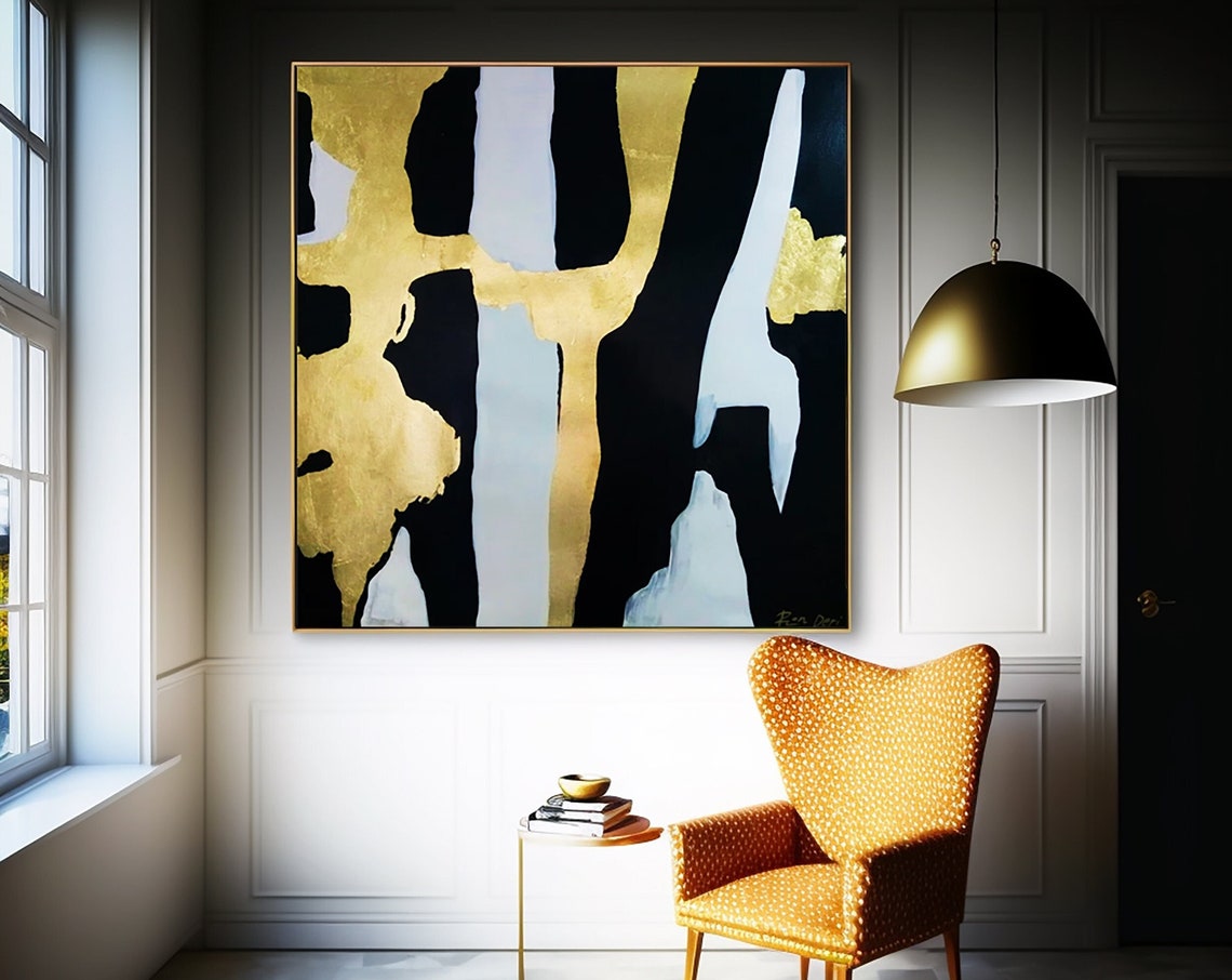 Ethereal Gold Leaf Black White Striking Minimalist Art Poster