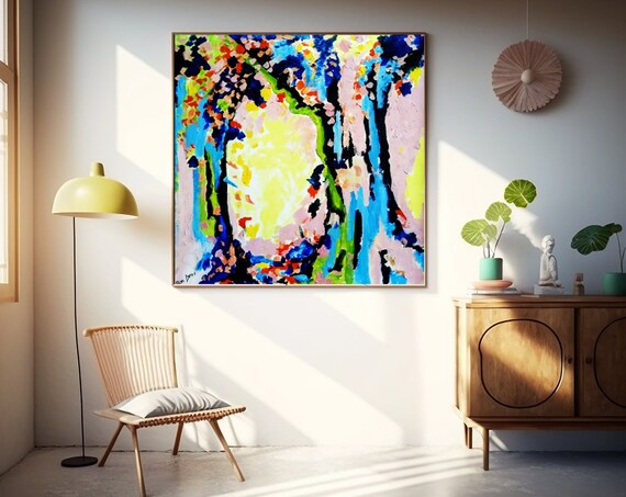 Rainbow Forest Large Abstract Acrylic Painting Wall Art Abstract Large Paintings Oversize Art Painting Tree On Acrylic Art
