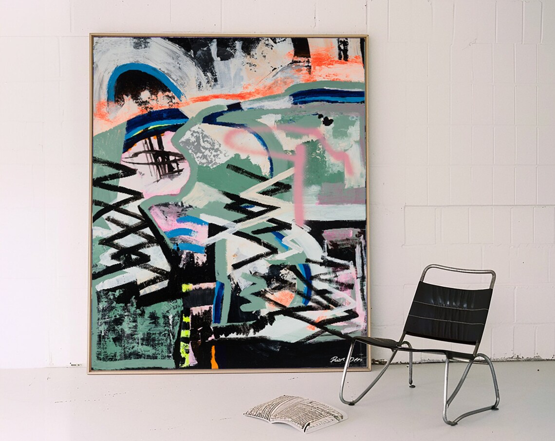 Green Graffiti Abstract Painting, Contemporary Art Print