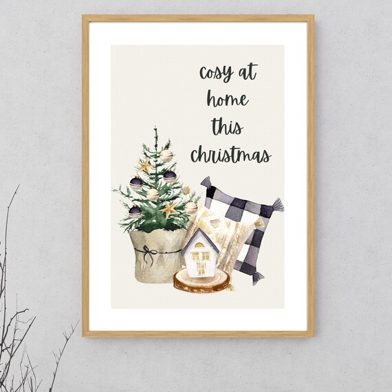 Cosy Christmas Home Art Print, Festive Tree Cushion