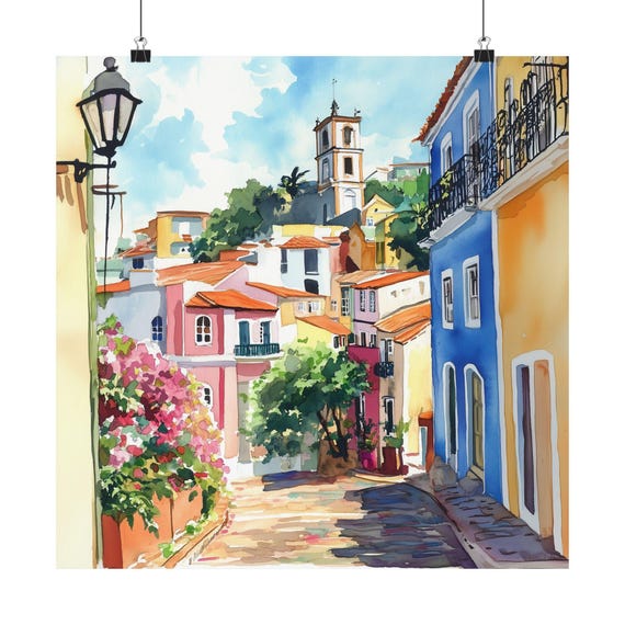 Salvador De Bahia Brazil Art Print Wall Watercolor Painting Travel Poster Gift