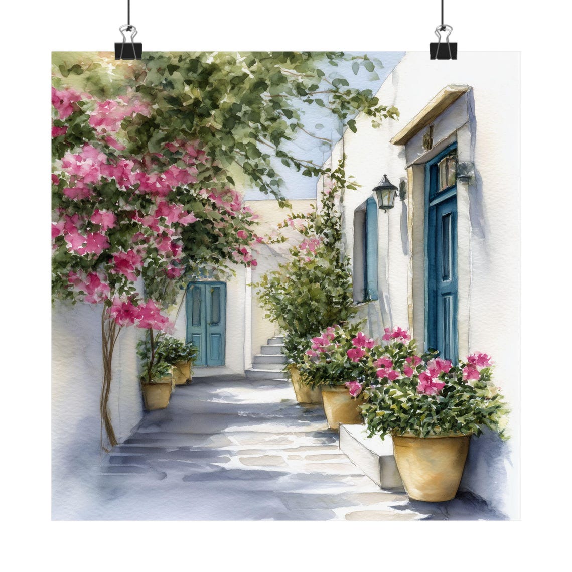 Paros Greece Bougainvillea Alley Whitewashed Houses Wall Art