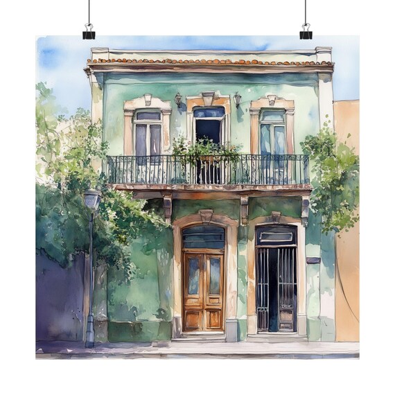 Palermo Buenos Aires Green Colonial Facade Watercolor Travel Print