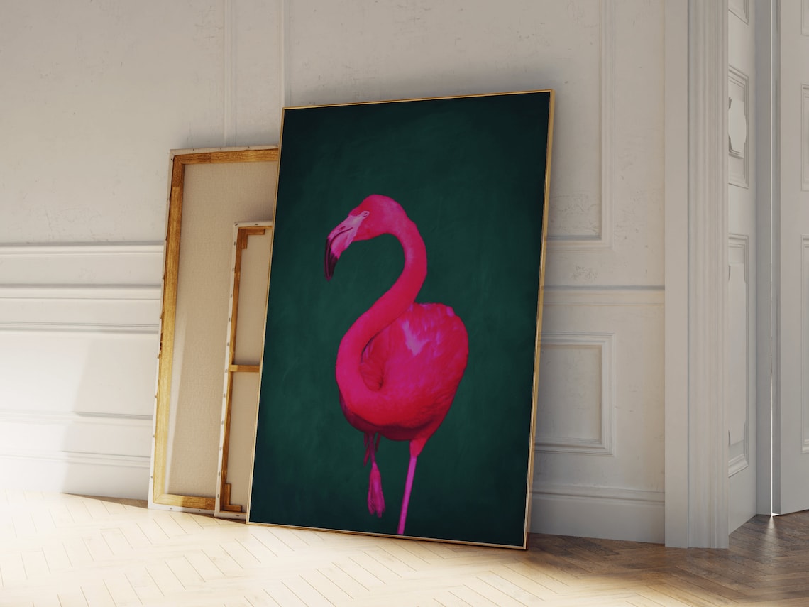 Bright Pink Flamingo Pop Art, Maximalist Poster