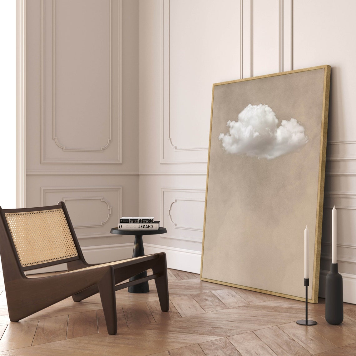 Minimalist Single White Cloud Beige Sky Zen Neutral Art Poster - Image 3