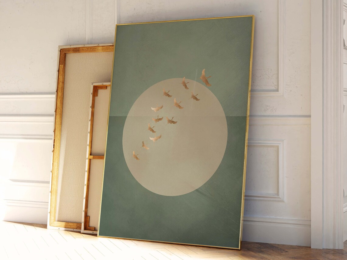Flying Cranes Wall Art Print, Japandi Decor