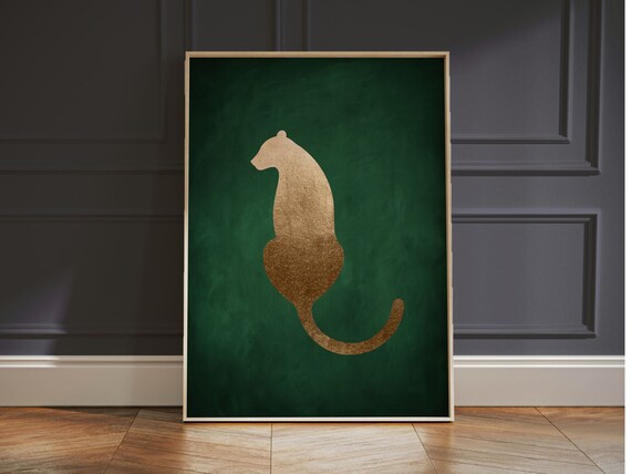 Green and Gold Leopard Art Print, Maximalist Decor
