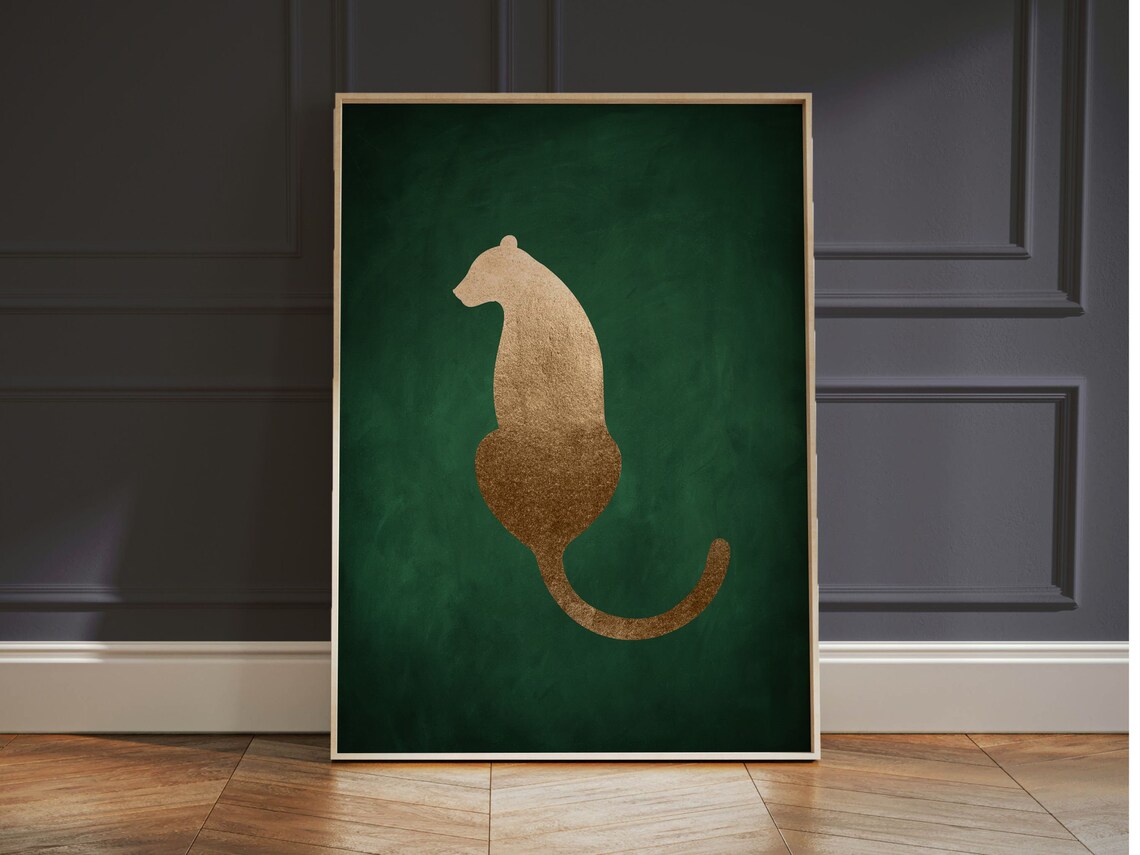 Green and Gold Leopard Art Print, Maximalist Decor