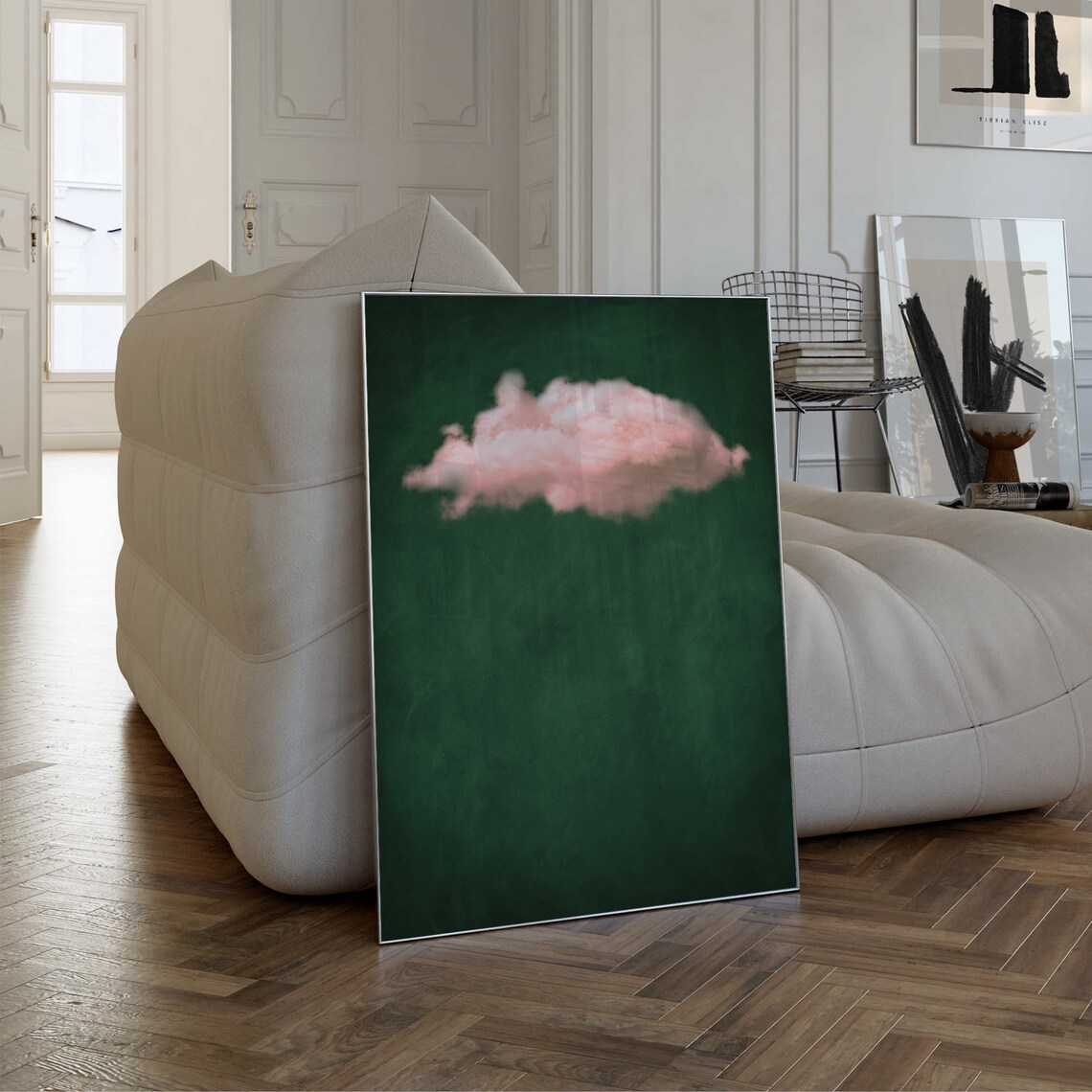 Emerald Green Pink Cloud Abstract Art Print - Image 4
