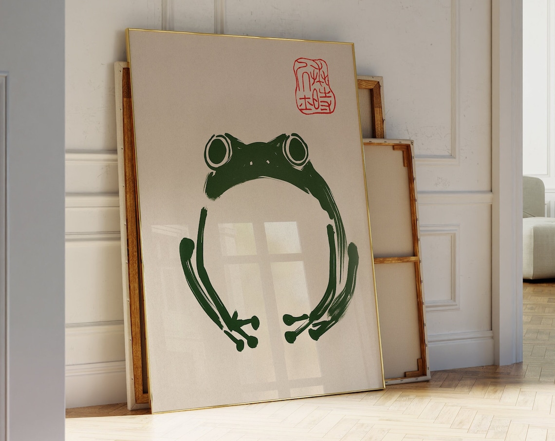 Matsumoto Hoji Green Frog Brushstroke Japanese Woodblock Wall Art