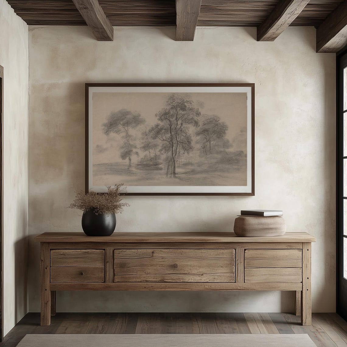 Vintage Trees Sketch Art Scenic Landscape Drawing Antique Trees Illustration Art - Image 2