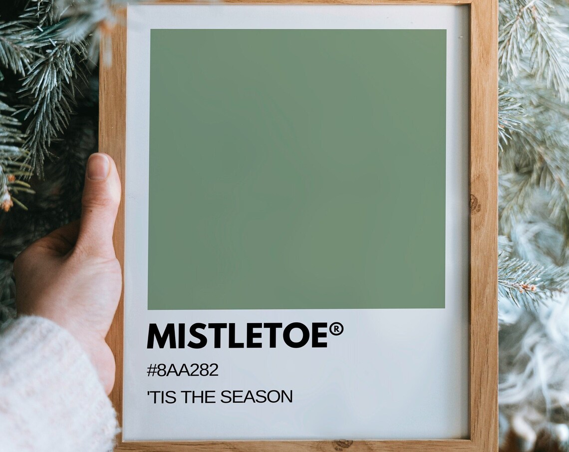 Mistletoe Tis the Season Sage Green Pantone Style Holiday Poster