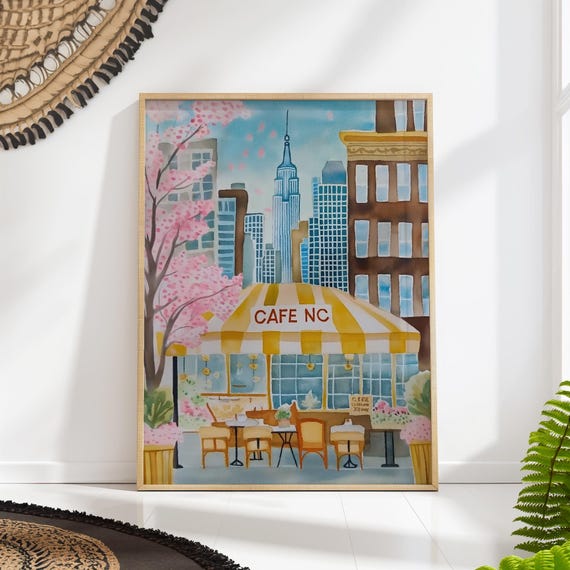 Nyc Cafe Art Print Yellow Awning Spring Cityscape
